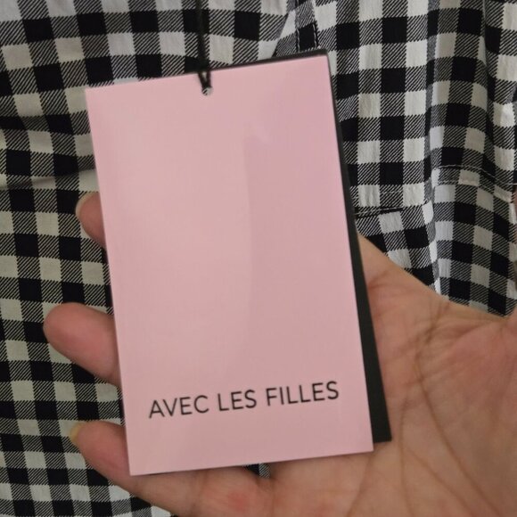 Avec Les Filles NWT Black White Gingham Fit And Flare Midi Dress Pockets Size 12 - Picture 8 of 10
